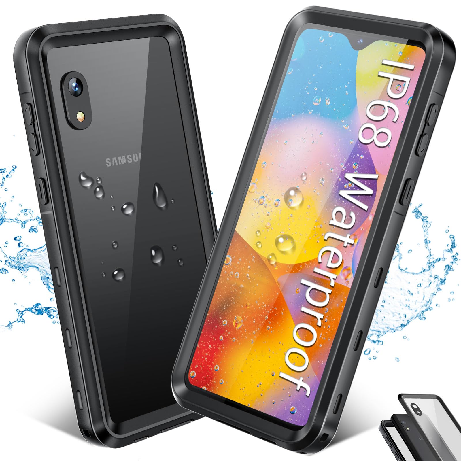 5.8 in Waterproof Case for Samsung A10E, IP68 Full Coverage Waterproof Case for Samsung A10E, Snow/Dust/Shock Proof with Built-in Screen Protector for Galaxy A10E(Dark Black)