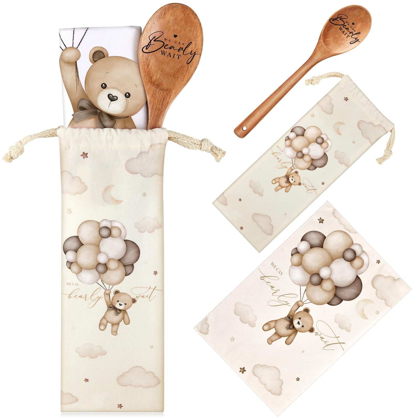 Récompenses jeux fête prénatale Nuenen : 3 lots cuillère en bois et serviette toile