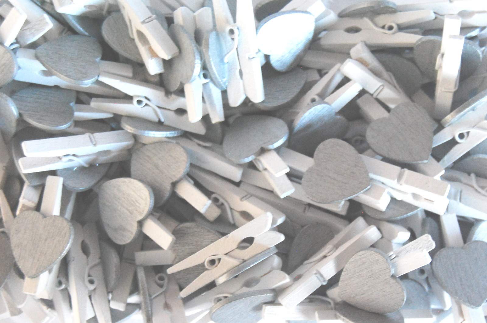Celloexpress Silver 30Mm Love Hearts On Mini White Wooden Craft Pegs - Pack Of 50