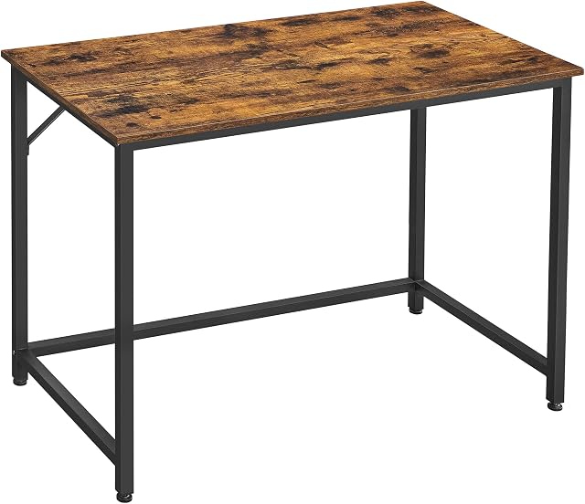 VASAGLE Writing Desk, Computer Desk, Small Office Table, 100 x 50 x 75 cm, Study, Home Office, Simple Assembly, Steel, Industrial Design, Rustic Brown and Black LWD41X