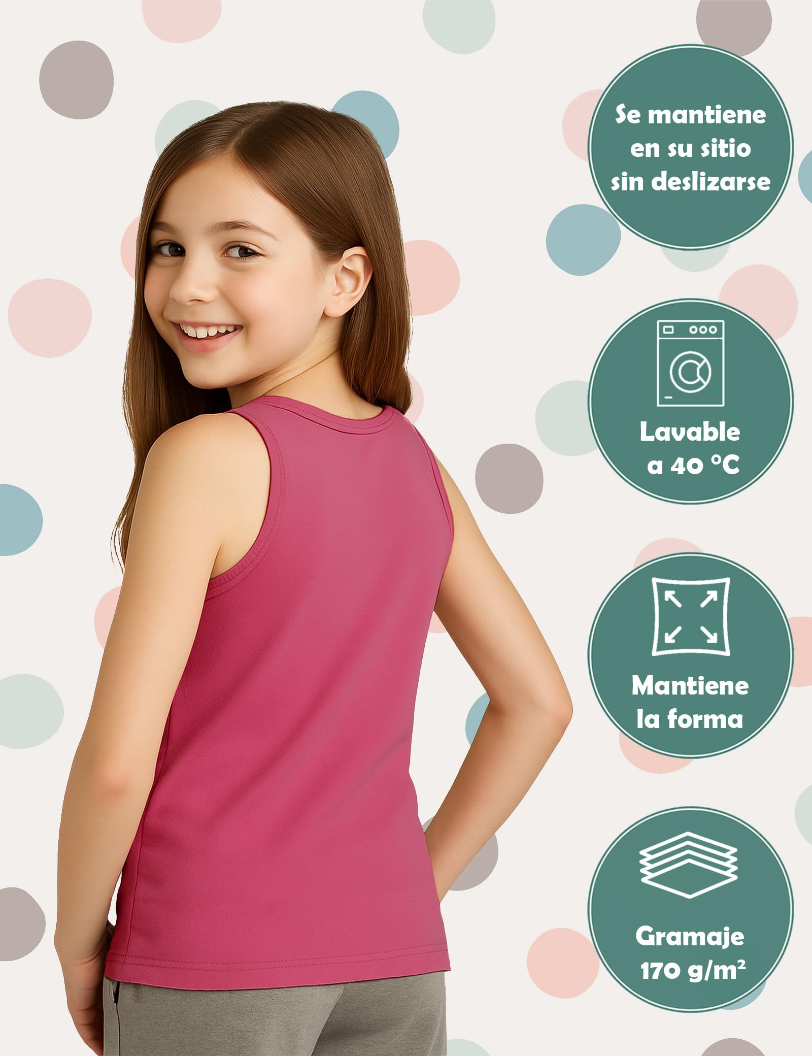 Pack de 5 Camisetas Interiores Niñas 100% Algodón Sin Mangas