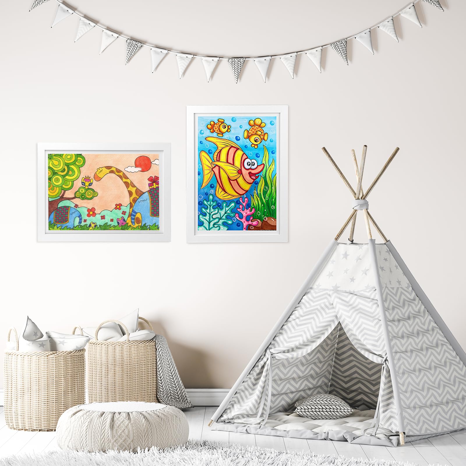 Cadres d'art pour enfants, ouverture sur le devant - Cadres photo interchangeables pour 150 photos, décoration de chambre d'enfant pour mur et chambre (A4, blanc, 24 x 33 cm)
