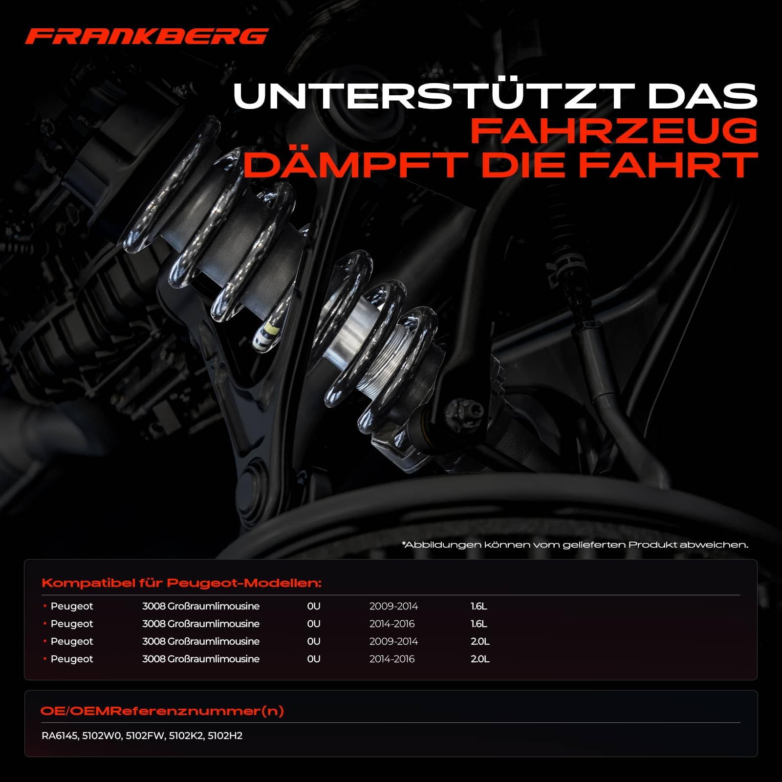 Frankberg 2x Ressort de suspension Compatible avec 3008 MPV 0U 1.6 THP 2.0 HDi 150/BlueHDi 150 2.0 HDi 2009-2016 Remplacer# RA6145,5102H2