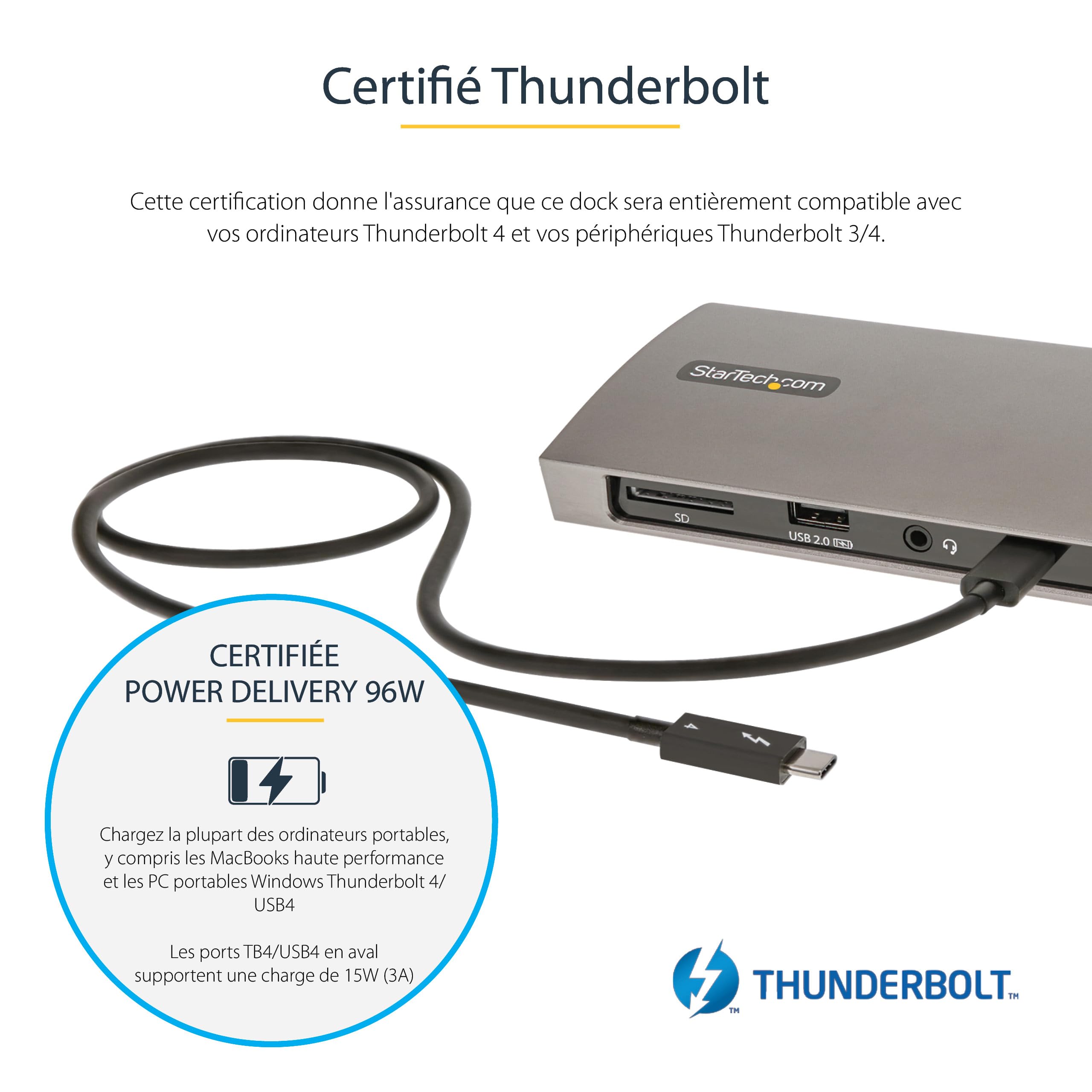 StarTech Dock USB-C Thunderbolt 4, MacBook M1-M5, double 4K 60Hz, 8K, 96W