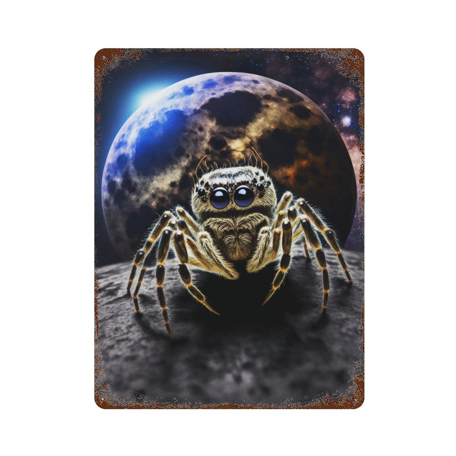 Vintage Rust Metal Sign Spider in Space 15.7"x11.8", Shabby Chic Decor for Cafe, Home Bar And Lounge Decor