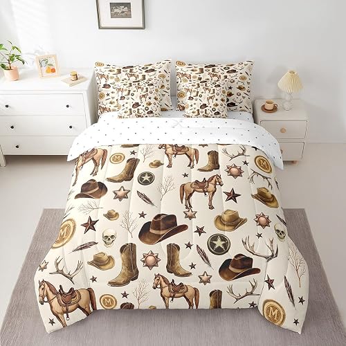 jejeloiu Western Comforter Set Twin Size 7 Pieces Grunge Cowboy