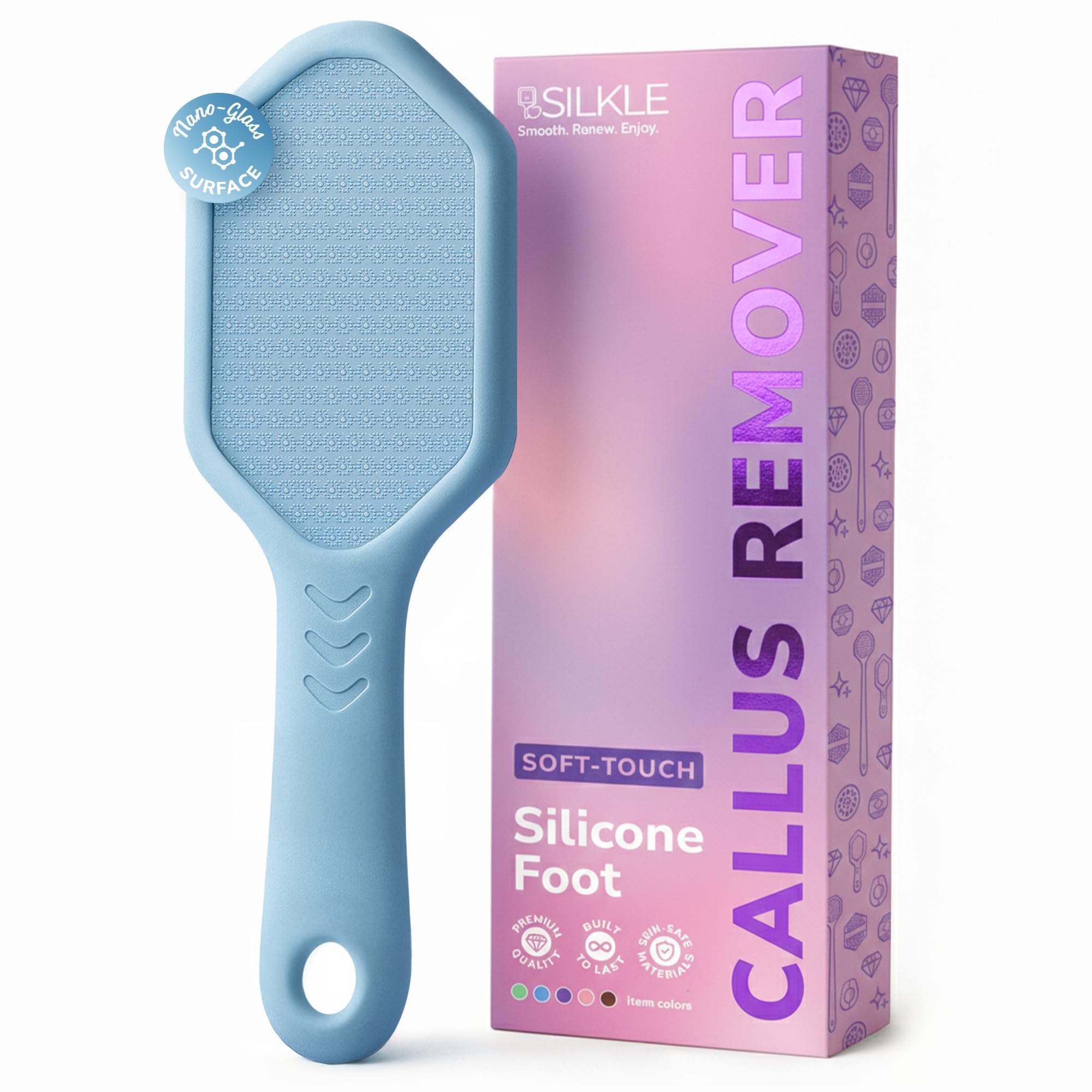 SILKLE Silikon Fuß Hornhautentferner - Nano-Glas-Fußfeile für abgestorbene Haut und rissige Fersen - Hornhautentferner für Füße & harte Haut - Ergonomischer Fußschrubber & Peeling für weiche, glatte
