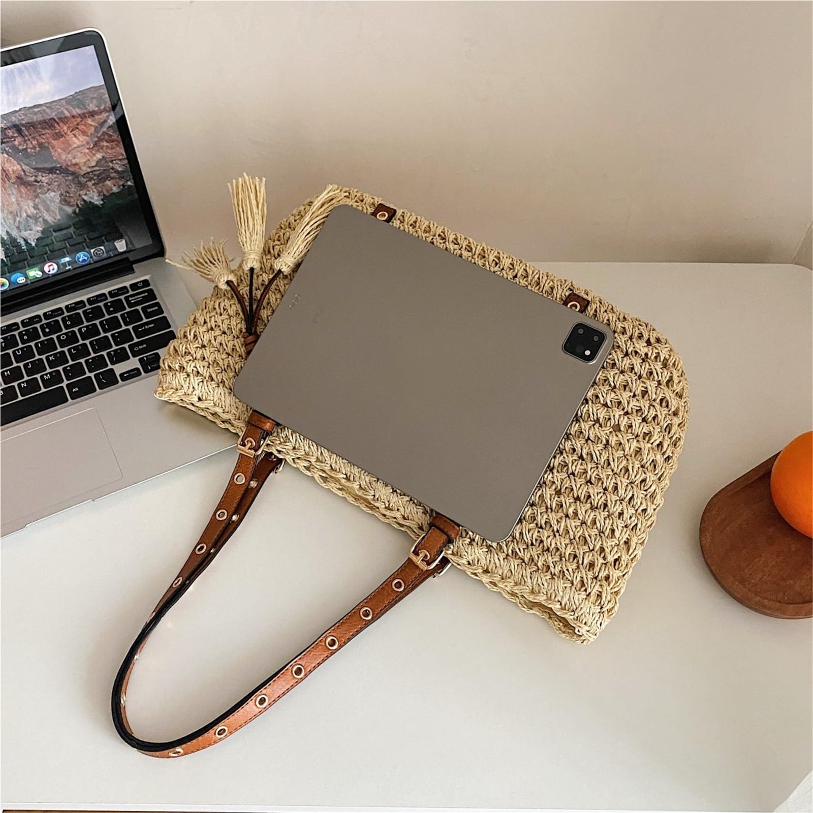 bolso mujer verano Bolsos de mano playa paja for mujer, bolso rafia trenzado for vacaciones, compras hombro Retro