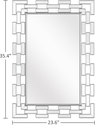 Miniatura 4 de NXHOME Espejo decorativo de pared plateado 35.4 × 23.6 "- espejo de pared rectangular grande con diseño veneciano griego