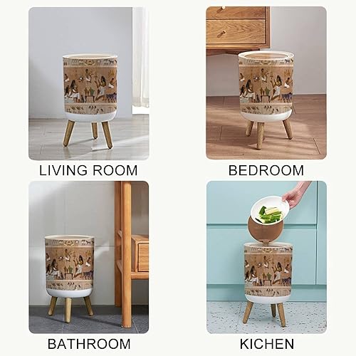 Miniatura 6 de Bote de basura pequeño con tapa, frescos del antiguo Egipto, vida de los egipcios, mano de obra agrícola, redondo, papelera de reciclaje, papelera