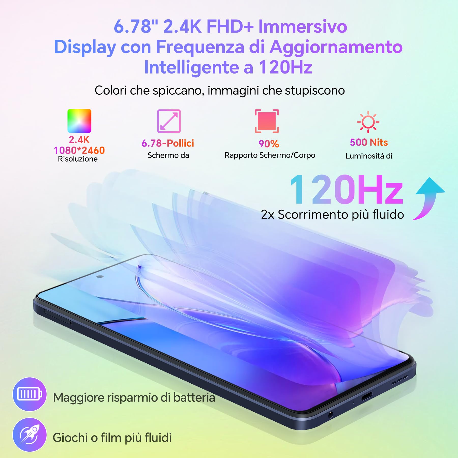 Blackview Shark8 Smartphone, 16GB RAM+256GB ROM/2TB-TF, MediaTek Helio G99, 6.78'' FHD+/120Hz, 64MP+13MP, 5000mAh/33W, 4G Dual SIM Telefono, NFC/Face ID/Fingerprint/OTG/3 Slot/3.5mm Jack