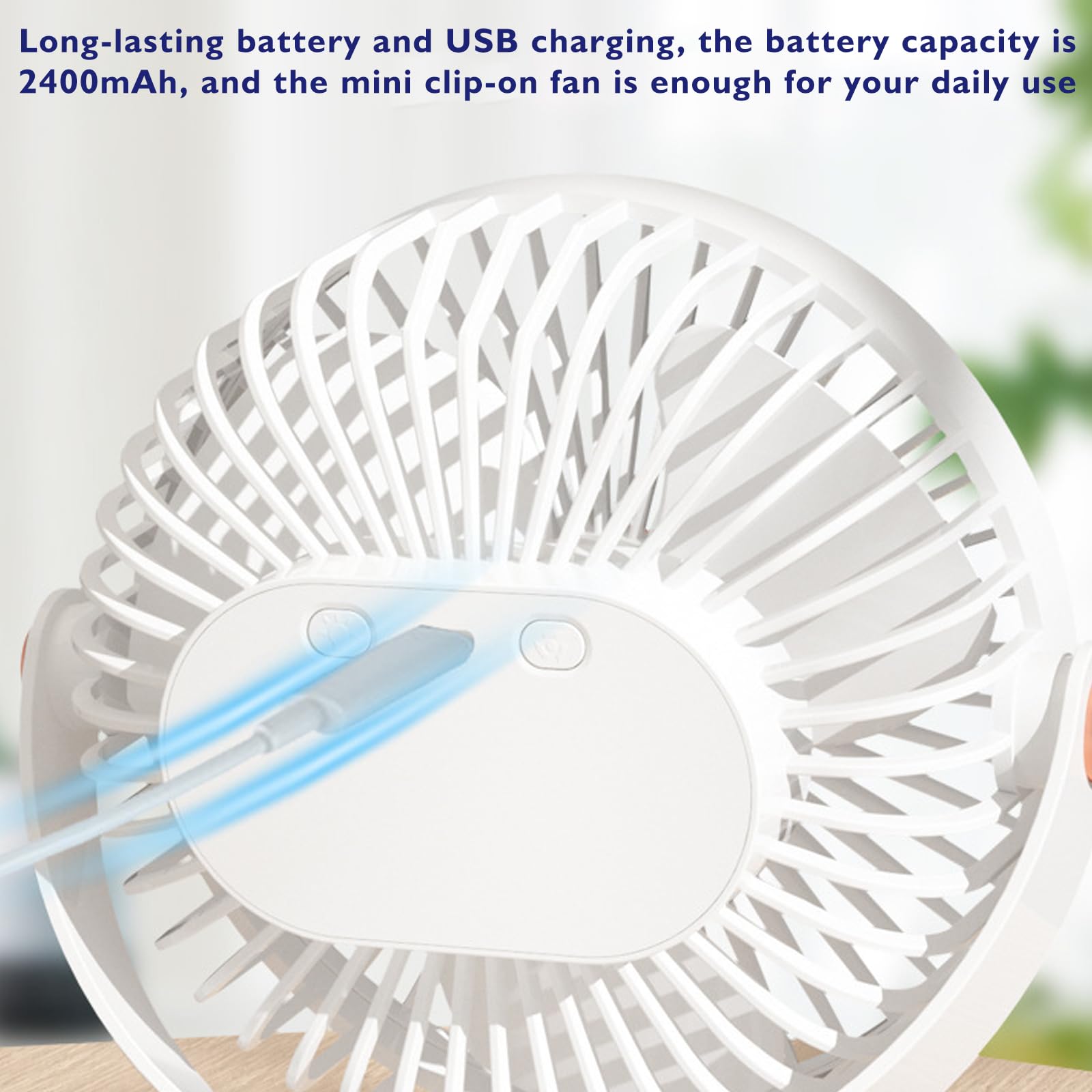 Mini wentylator z klipsem, akumulator 2400 mAh, wentylator zaciskowy z oświetleniem LED, wentylator USB, 5 prędkości i obrót o 720°, cichy, do domu, biura, salonu, niebieski, 15,5 cm