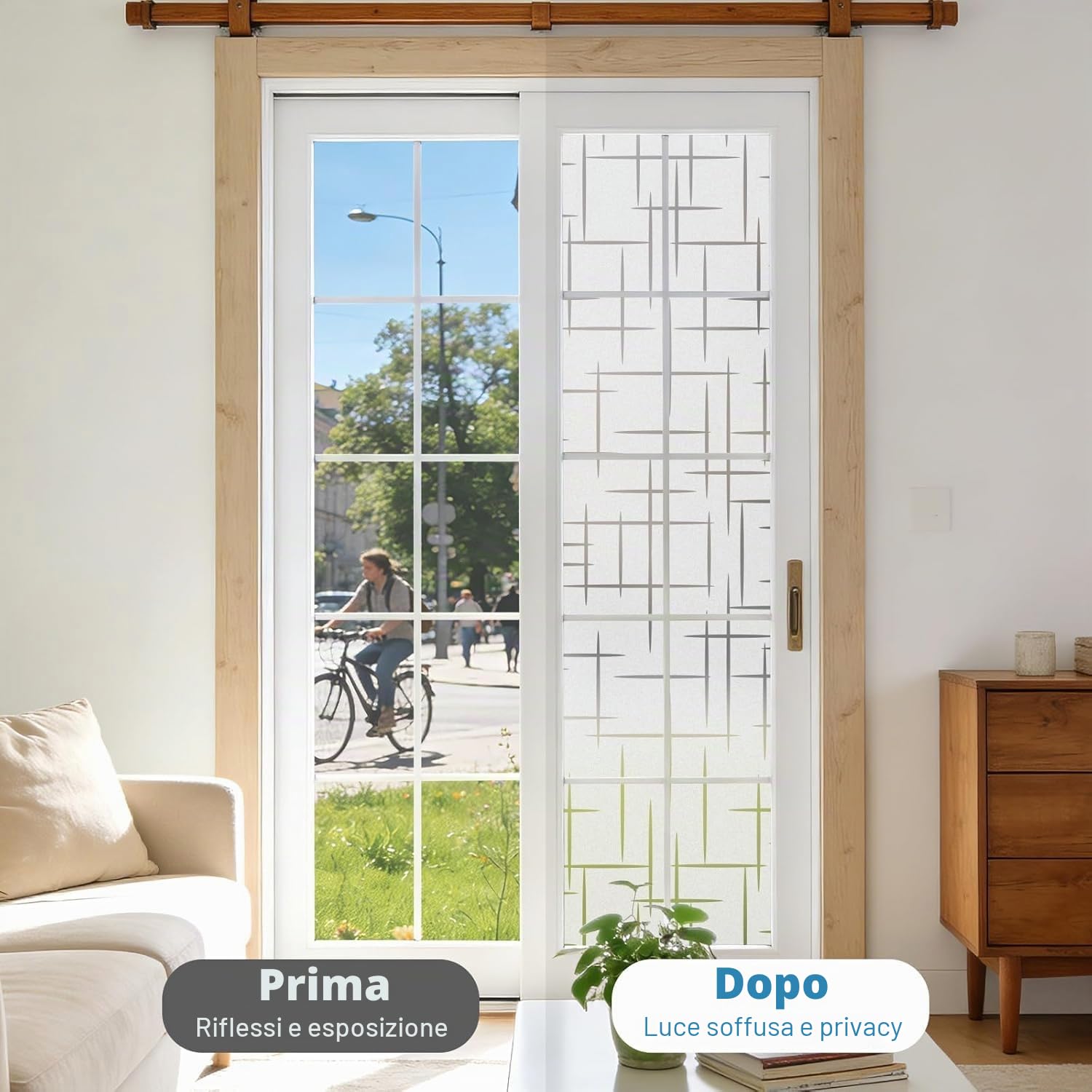 FINNEZ Pellicola per Finestre Vetri 115 x 400cm Smerigliata per Finestre Vetri-Autoadesive Anti-UV, Statica, Privacy per Cucina,Ufficio,Camera da Letto (Schema a Croce)