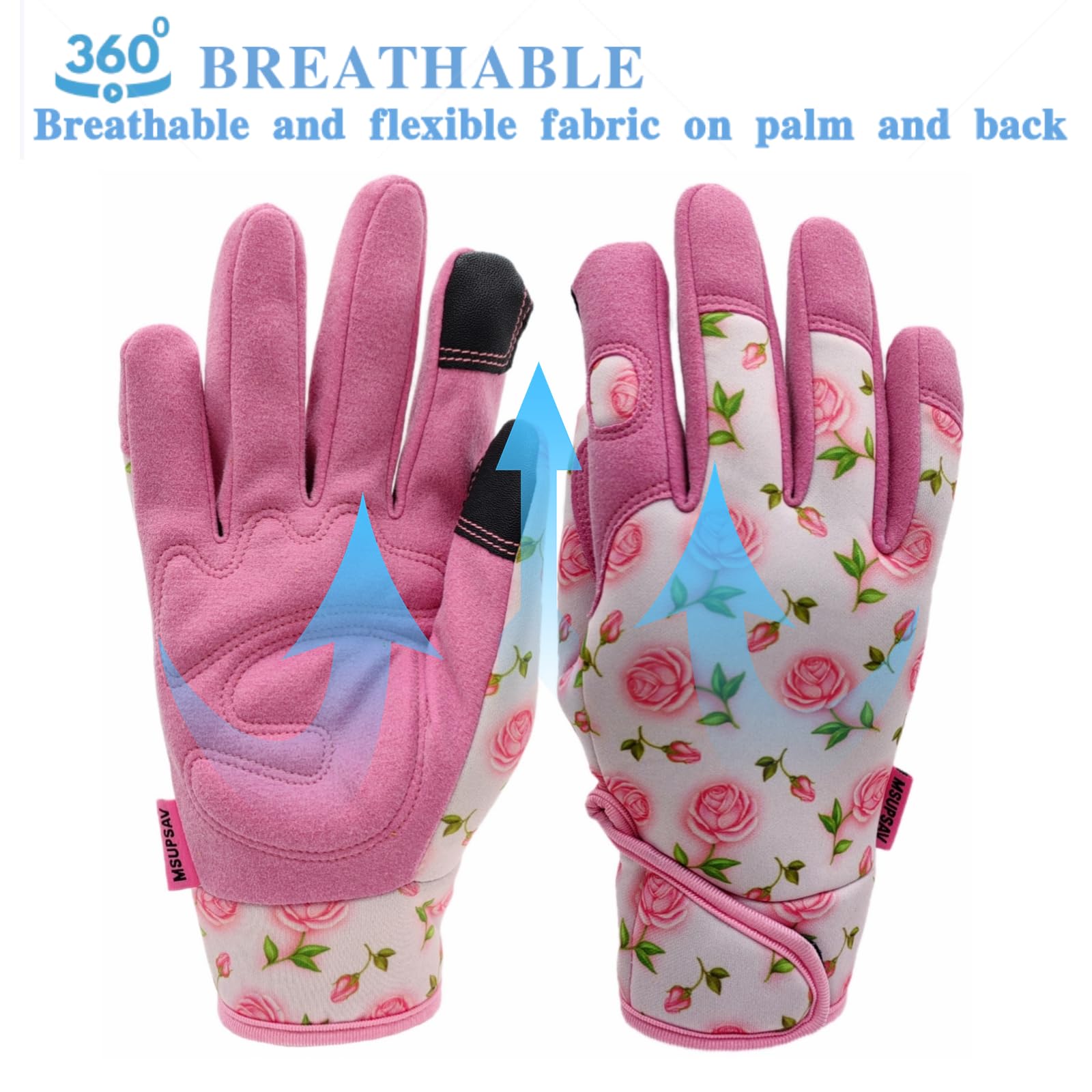 Gants de jardin pour femme, gants de jardinage en élasthanne et cuir synthétique, gants de travail de cour, cadeaux de jardinage et cadeaux de jardin (palmier rose, taille M)