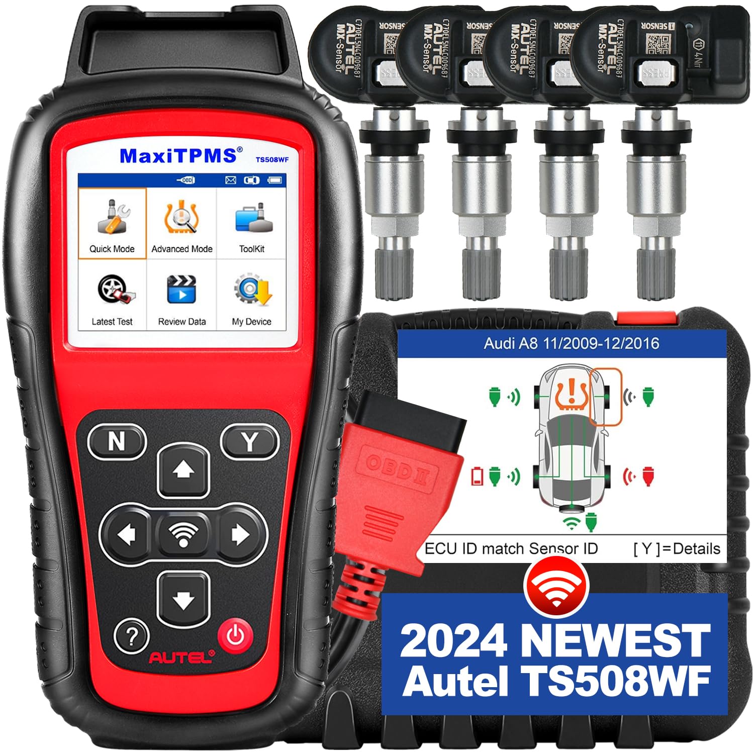 Autel MaxiTPMS TS508WF KIT, 2025 WiFi TPMS Programming Relearn Tool with 4PCS MX-Sensors (£119 Value), Upgrade of TS601 TS508 TS501 PRO, Activate TPMS Sensors, Program MX-Sensor, Quick & Advanced Mode