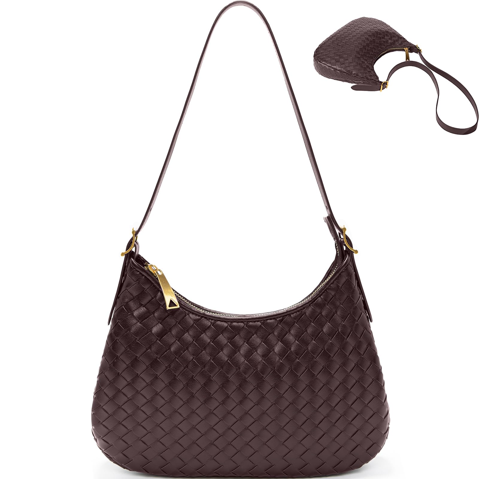 Shoulder Handbags for Women Crossbody Woven Leather Tote Shoulder Bag Purse Hobo Lightweight With Zipper Adjustable Strap
