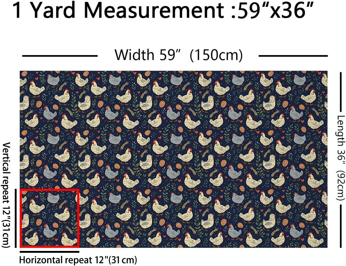 jejeloiu Chicken Fabric by The Yard Cute Farm Animal Waterproof Outdoor Fabric Rustic Farm Chicken Rooster Farmhouse Cartoon Animals Theme Upholstery Fabric for Chairs 2 Yards Botanic Outdoor Fabric