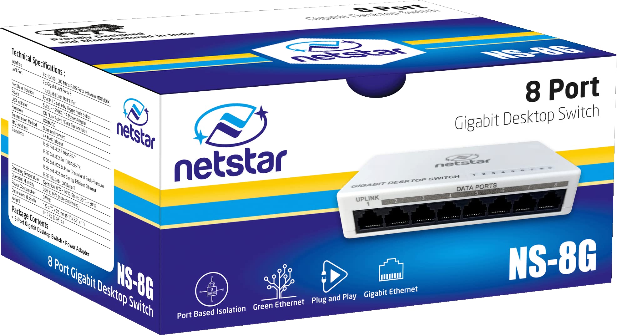 netstar 8 Port Gigabit Desktop Switch | 10/100/1000 Mbps (1G) | Plug & Play | Unmanaged Switch - No Configuration Required | 100% Made in India | NS-8G-picture-30