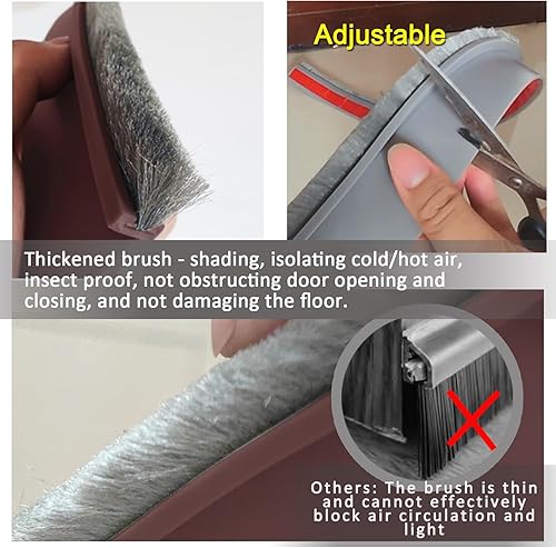 Miniatura 2 de Tope de puerta con cepillo que reduce el ruido, bloqueador de brisa de goma de 39 pulgadas, tapones ajustables para debajo de la puerta