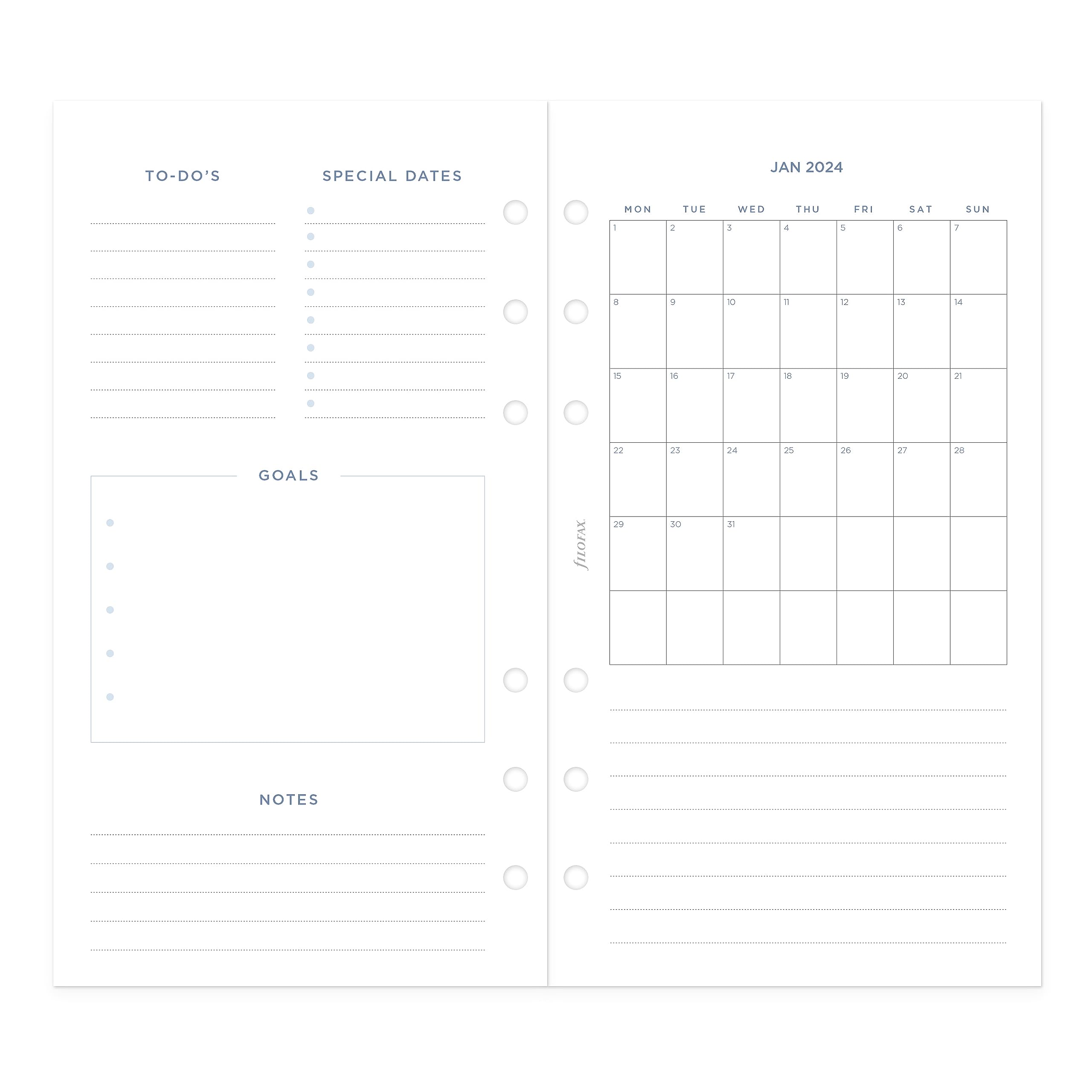 Filofax Ricarica per agenda giornaliera, formato personale/compatto, vista settimanale, confezione minimale per agenda da giardino, multilingue: cinque lingue, 2024 (C68492-24)