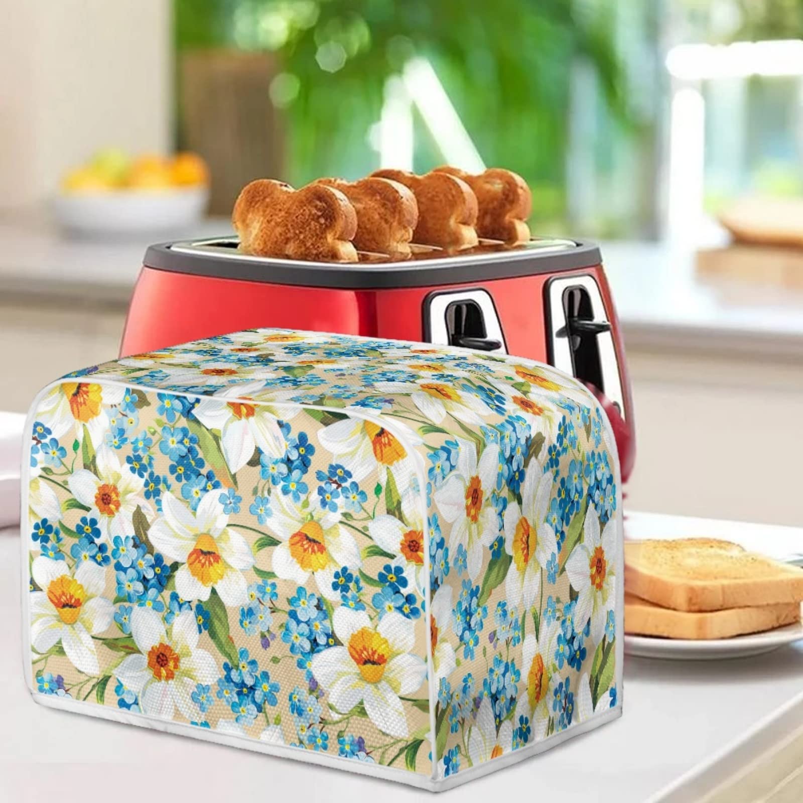 Kuiaobaty Daisy Flowers - Copertura per tostapane a 2 fette, misura piccola, grande, lavabile, antimacchia, organizer per elettrodomestici da cucina, colore: blu