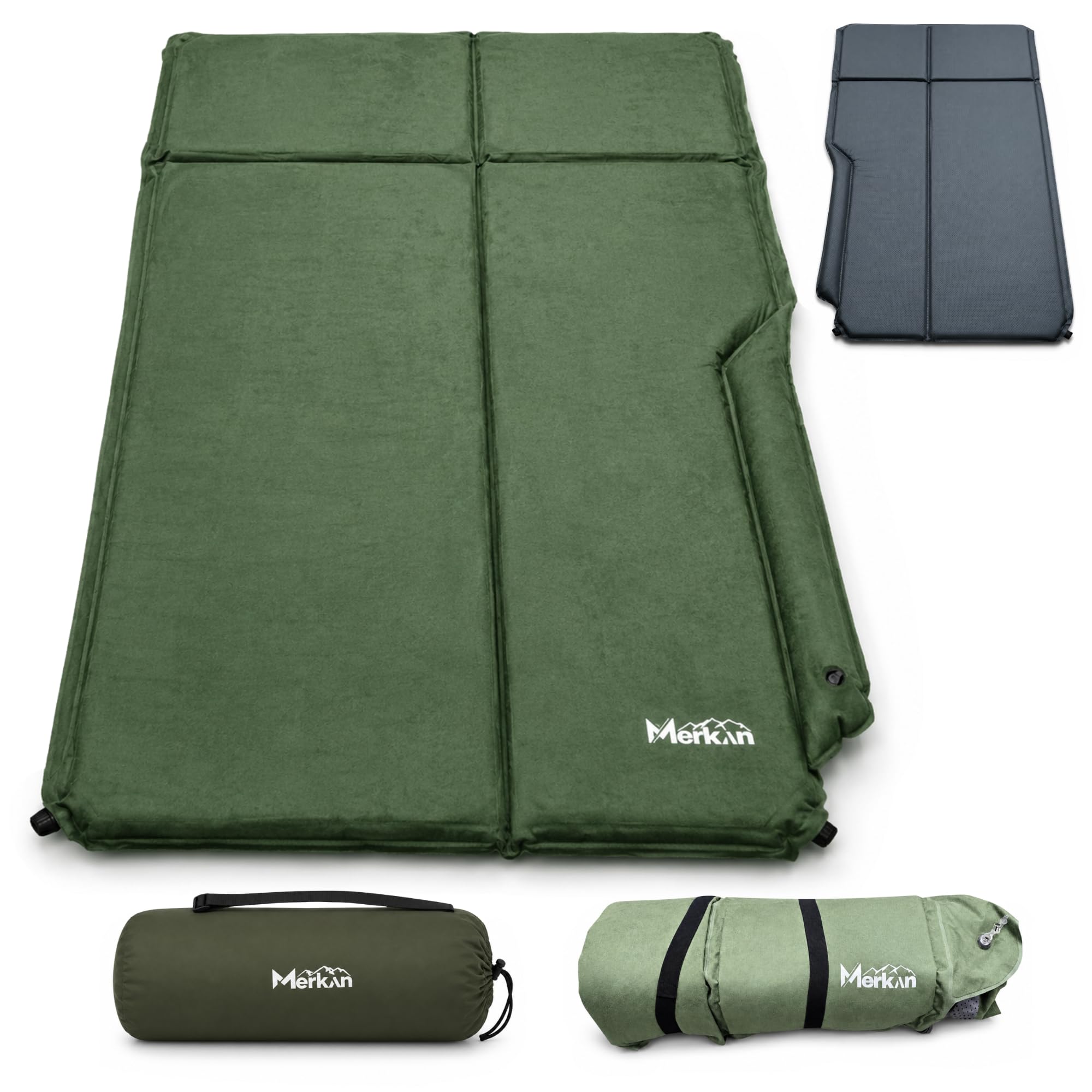 Dwuosobowa Mata Samopompująca 188x130x5 cm, Mata Turystyczna Kempingowa, Materac Samopompujący z Poduszką, Antypoślizgowa, Do Namiotu, Na Camping i Biwak