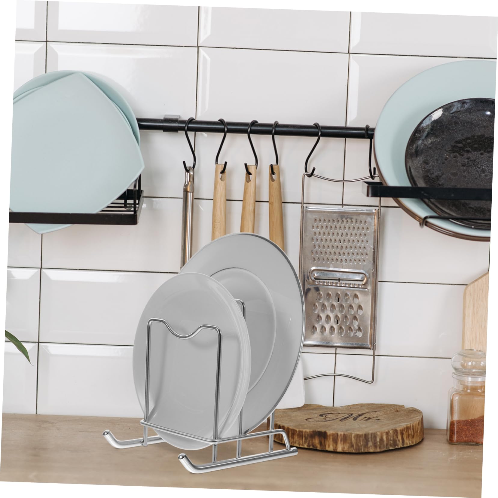 Organizzatore Cucina 2 in 1 per Coperchi e Taglieri Base Antiscivolo in Acciaio Design Semplice
