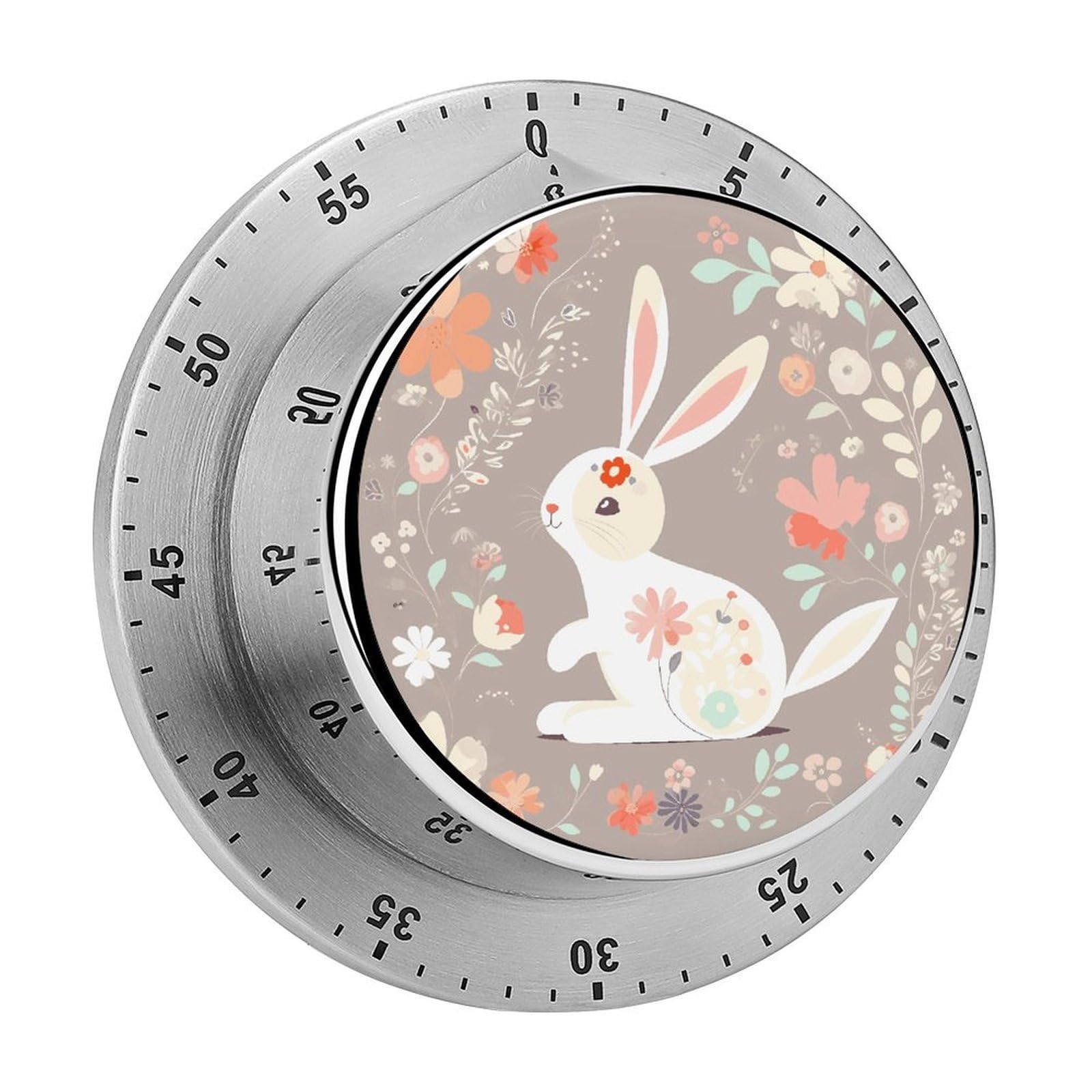 Easter Bunny Floral Timer Desk Productivity Teacher Supplies Kitchen Magnetic Countdown Mechanical Timer for Cooking, Egg, Teacher, Exercise, Oven.