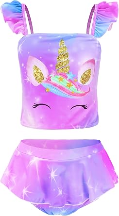 Little Girls Two Pieces Bikinis Unicorn Swimsuit Mermaid Tankini Bathing Suit
