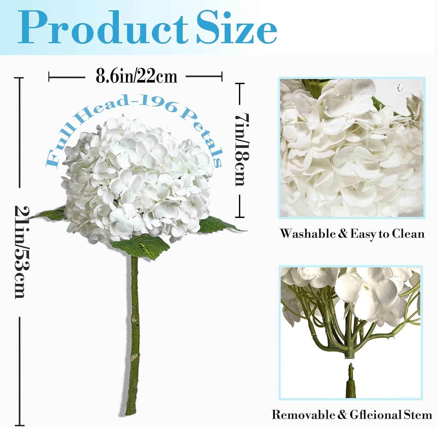 3 Pcs Real Touch Hydrangea Artificial Flowers, Waterproof 3D Latex White Hydrangeas, Faux Flower Stems for Wedding Centerpiece, Anniversary, Shower Vanity & Party Arrangements