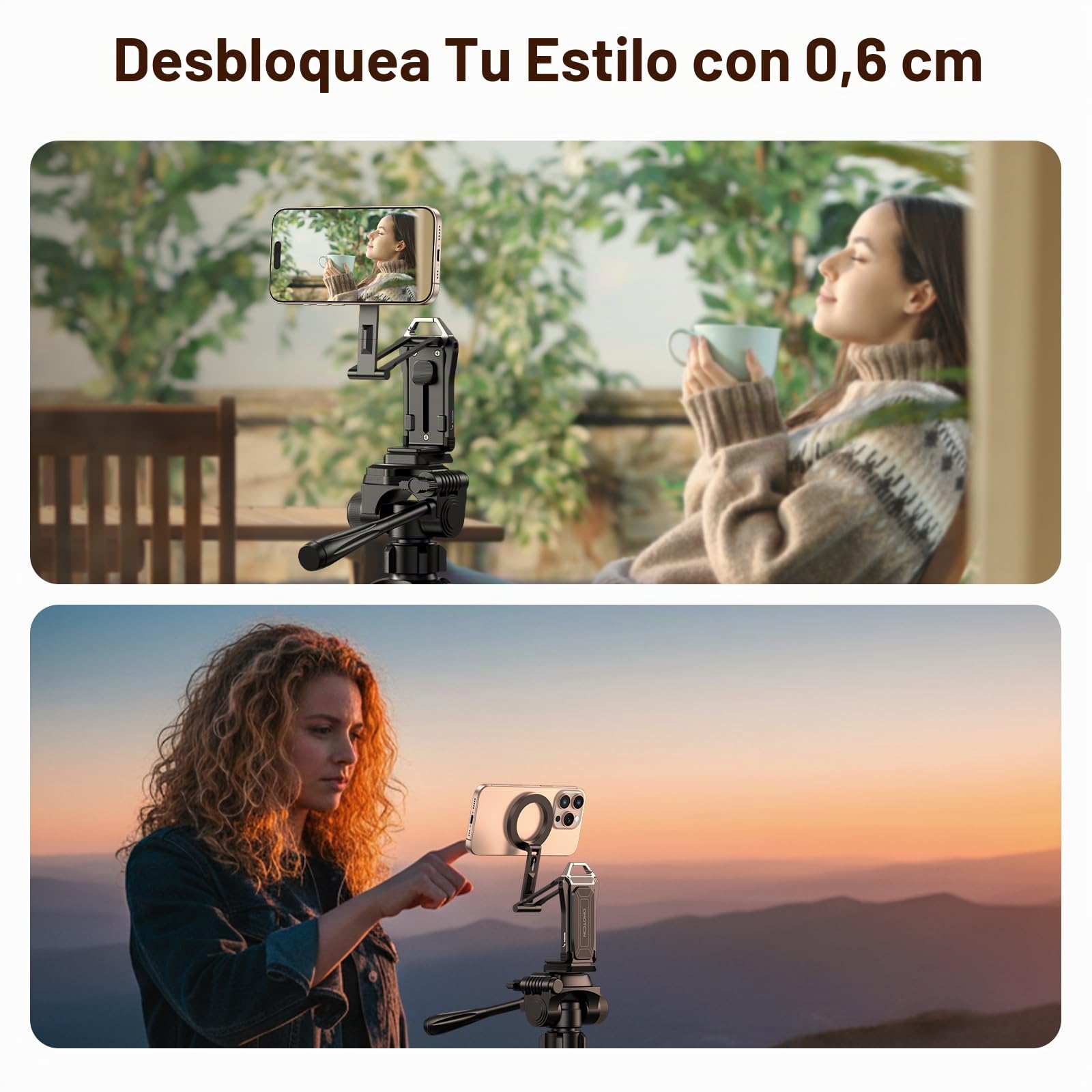 OMOTON TP02 Pro Trípode 360° Giratorio para MagSafe, con Tornillo de 1/4" y Placa Arca Swiss, imán Trasero, Kit Esencial para Creadores de Contenido y Gimnasio. Palo Selfie para iPhone 12-17 Series