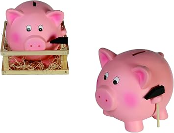 Out of the blue Piggy Bank Jumbo Pig Holding a Hammer Terracotta Pink 22.0 x 21.0 x 17.5 cm