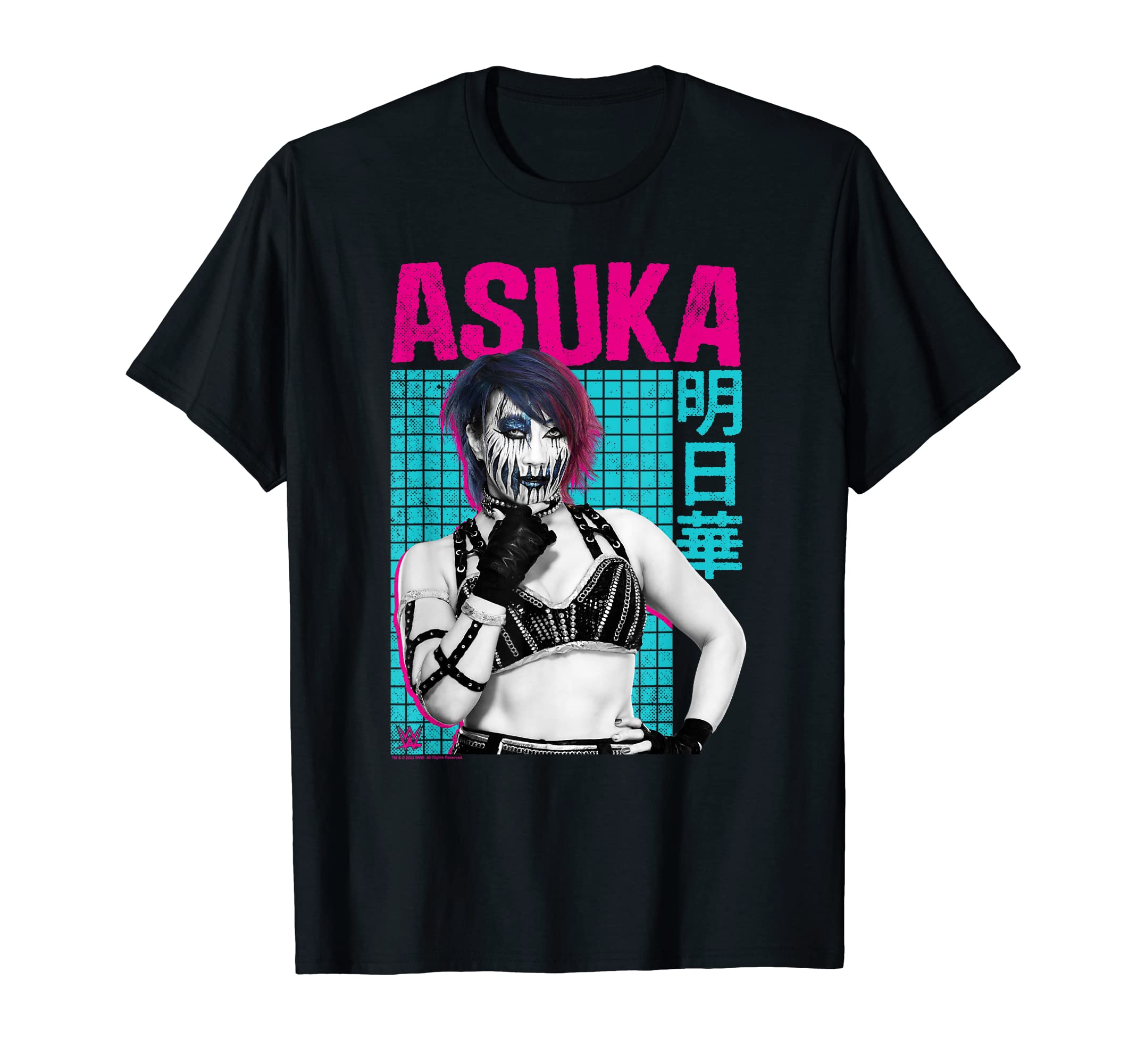 WWEAsuka Kanji Neon Colored Distressed Portrait T-Shirt