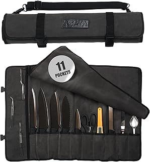 Canvas Chef Knife Roll Bag - 10 Knife Slots and a Large Zipper Pocket - Durable 10oz Canvas Knife Case with an Adjustable Shoulder Strap - Knives not Included