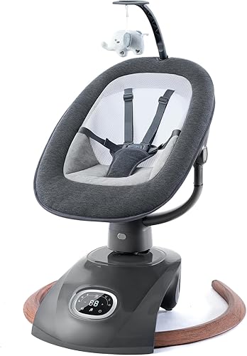 Columpio eléctrico para bebés con control remoto, balancín con 6 movimientos, 5 velocidades, 13 música incluye ruido blanco, arnés de 5 puntos, 3
