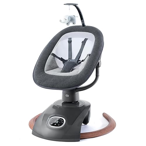 Columpio eléctrico para bebés Mamroo con control remoto, balancín con 6 movimientos, 5 velocidades, 13 música incluye ruido blanco, arnés de 5
