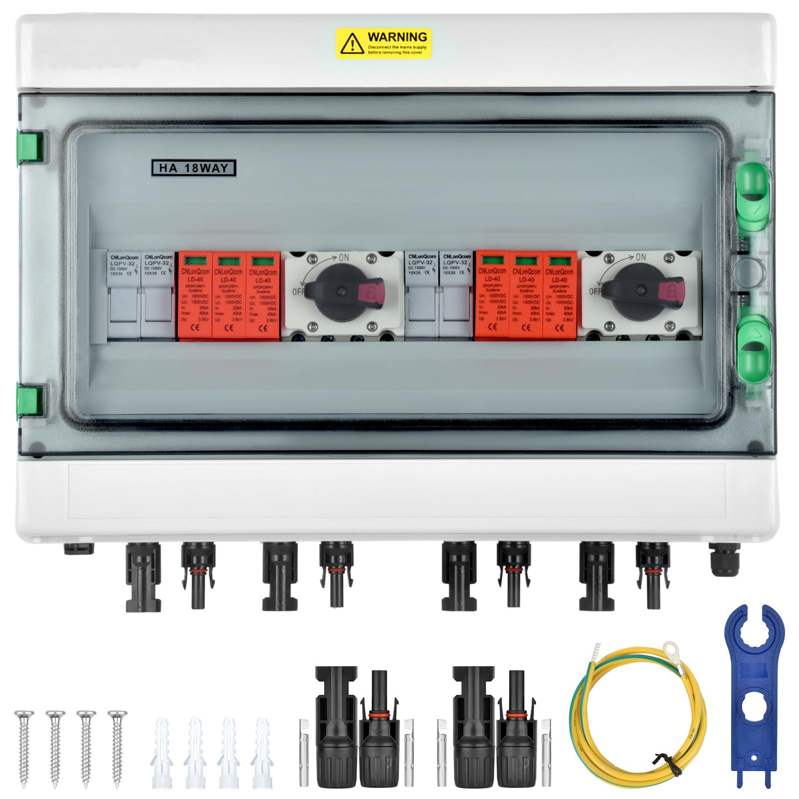 Protezione da sovratensione in PV – 1000 V 32 A scatola di giunzione solare, protezione dai fulmini DC interruttore di separazione impianto pv 2 stringhe (2 in 2 out), DC Combiner box interruttore di