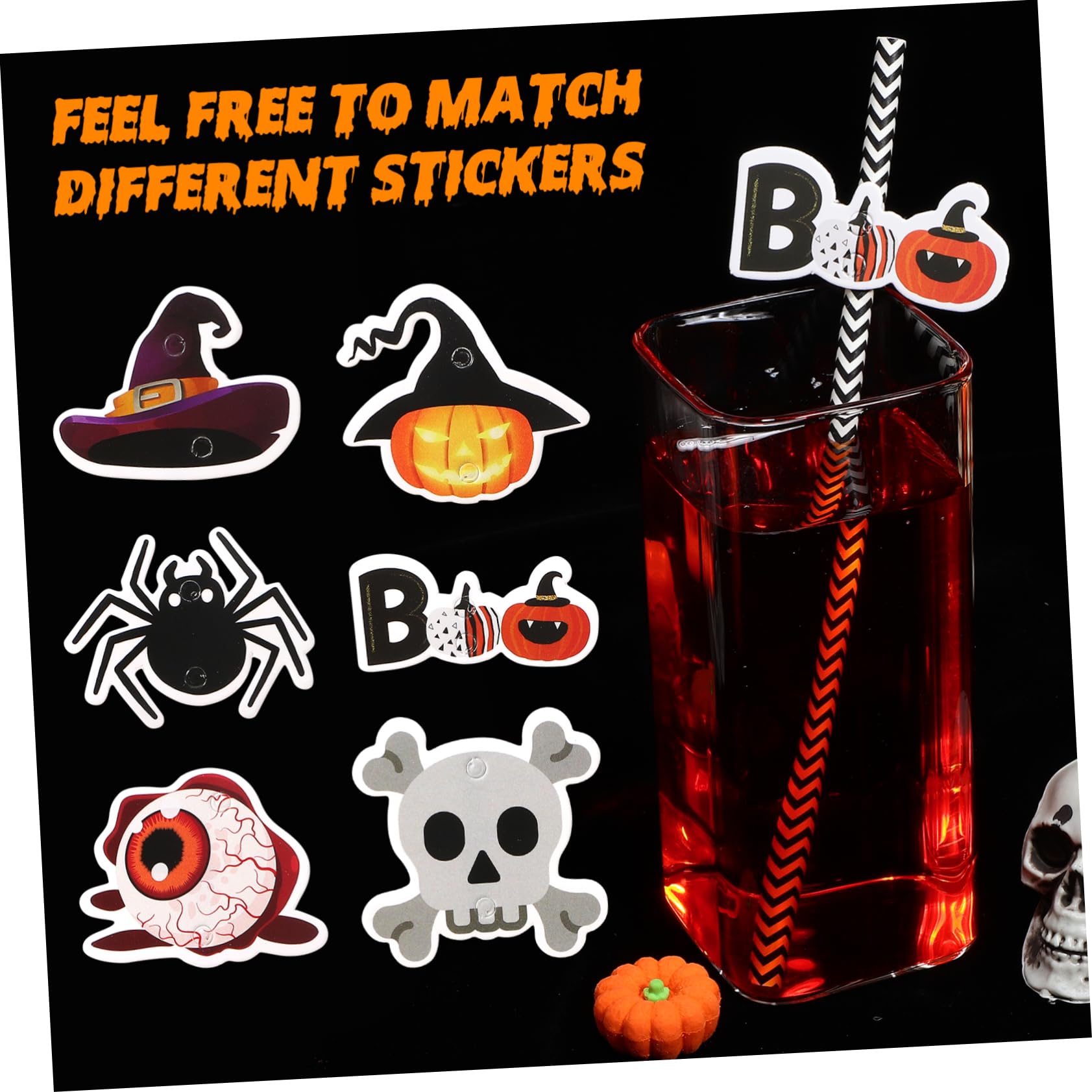 Cabilock 6confezioni Cannucce Di Carta Decorative Stampa Di Halloween Di Cannucce Strisce Colorate Per Feste in Casa e Eventi