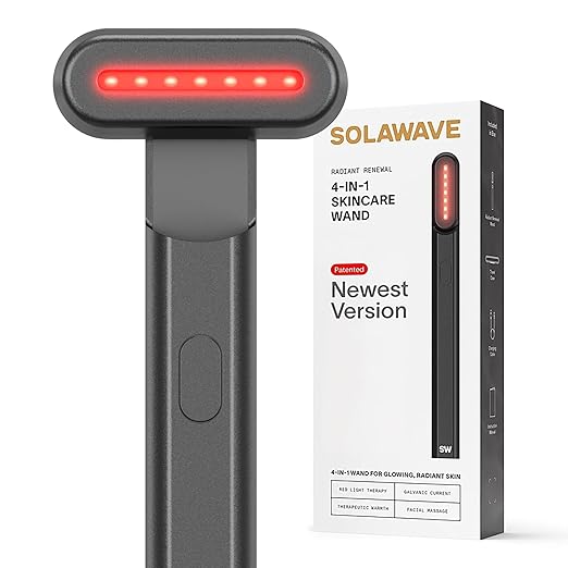 Solawave 4-in-1 Red Light Therapy Wand for Face & Neck | Beauty Device with Galvanic Current, Massager & Warmth | Anti-Aging, Wrinkle Reduction, Skin Tightening, Depuffing & Rejuvenation (Matte Black)