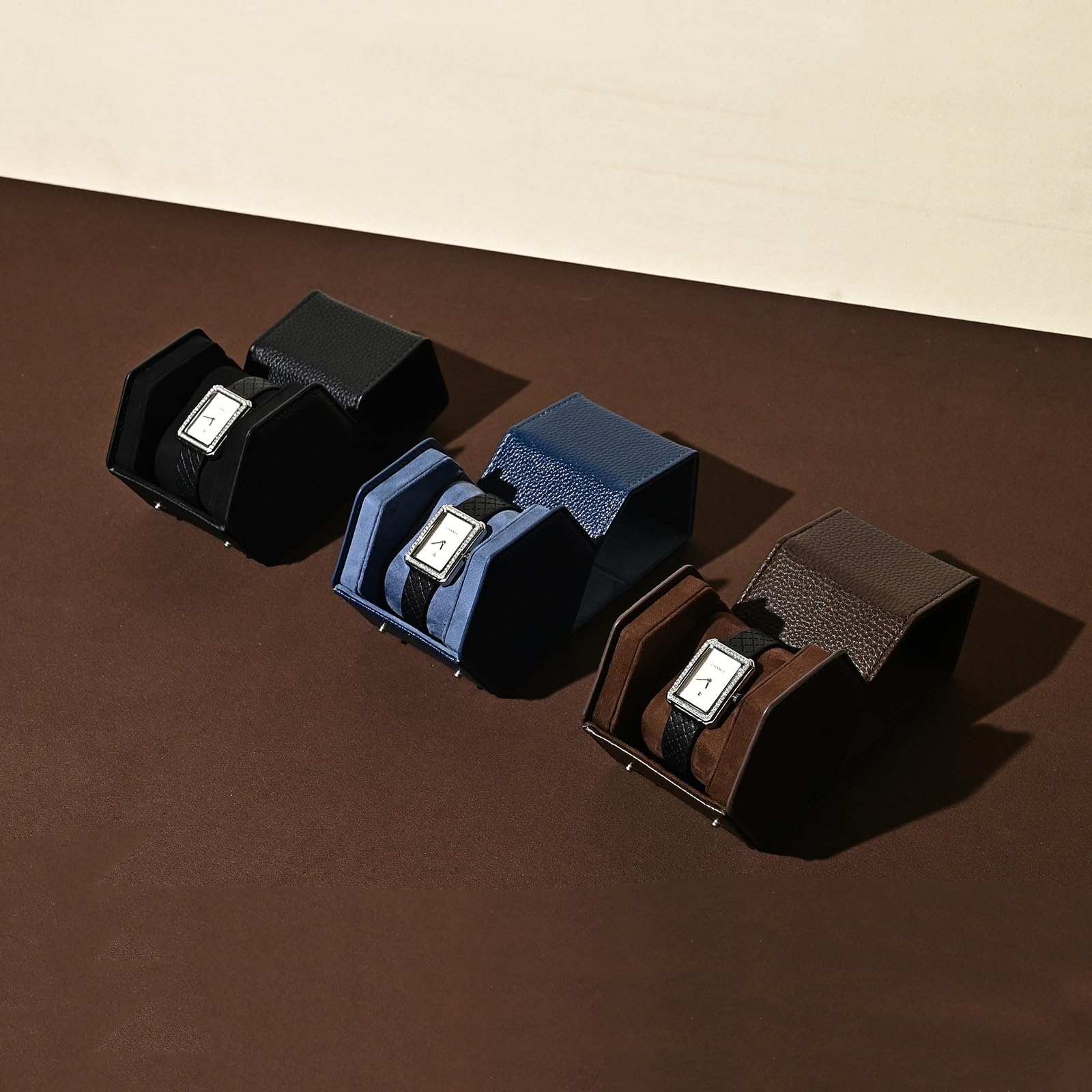 Boîte de Rangement hexagonale Marron pour Montres de Luxe, étui de Voyage Enroulable, Coffret Cadeau pour Noël, Anniversaire (Marron)