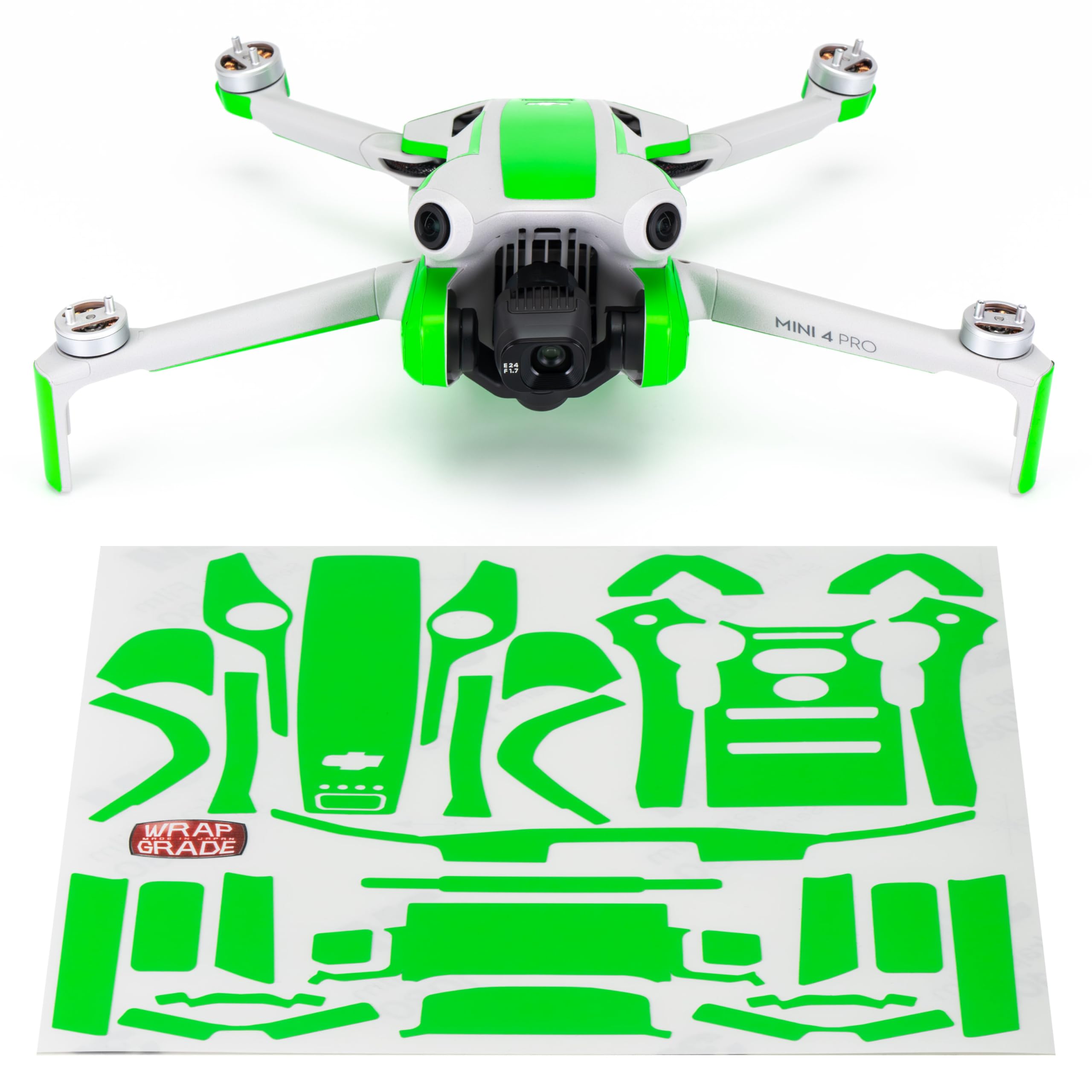 WRAPGRADE Skin Stickers Compatible with DJI Mini 4 Pro | Accent Color (Neon Green)