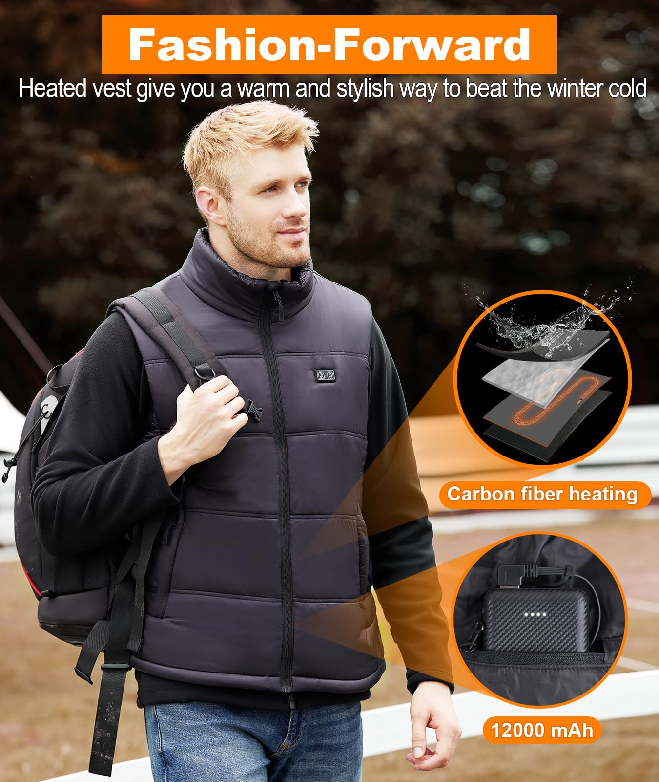 GAROERFAR Gilet Riscaldato Uomo con Batteria 12000mAh Inclusa, Giacca Riscaldata Uomo con 6 Zone di Riscaldamento, Gilet Riscaldato Elettrico Ideale per Campeggio, Caccia e Moto