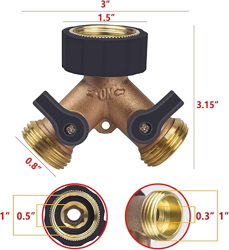 Miniatura 2 de LAVAED Divisor de manguera de 2 vías conector de válvula de agua de jardín adaptador de babero de latón resistente