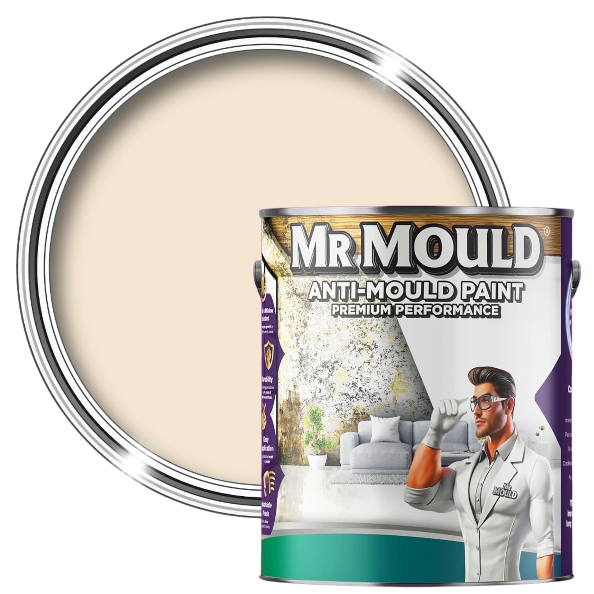 Mr Mould Anti Damp Paint Magnolia 5L – Interior Wall & Ceiling Damp Seal with Anti Condensation and Mould Protection – Prevents Mildew Build-Up and Moisture Damage, Easy to Apply
