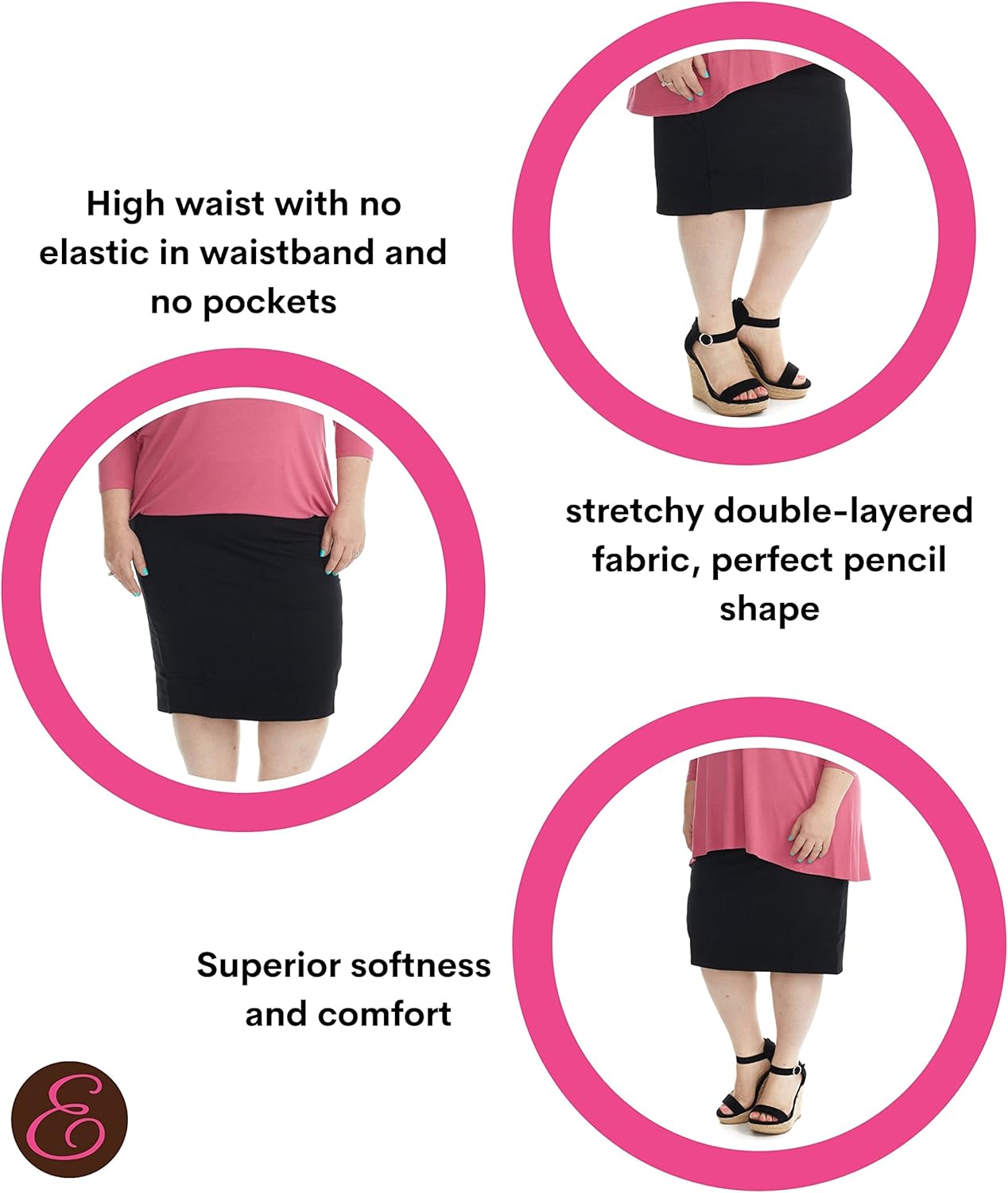 ESTEEZ Plus Size Knee Length Stretchy Cotton Pull-On Pencil Skirt for Women 1X - 4X - Dallas - Image 4