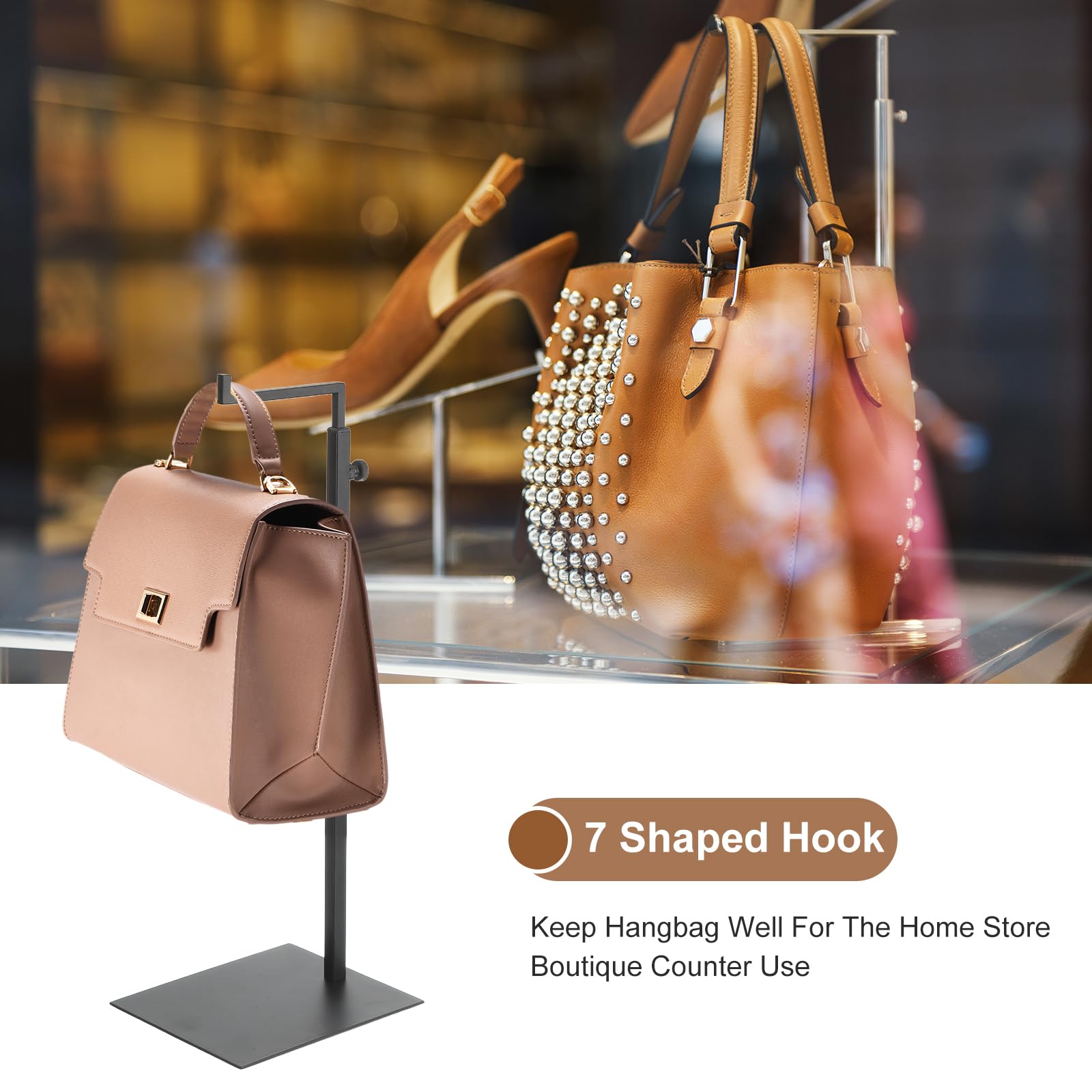 QUARKZMAN 2 Pack Porte-Sac À Main En Acier Inoxydable Support Réglable Pour Présentation De Sacs Support À Crochet Unique Pour Comptoir De Boutique Maison Ou Magasin, Noir Mat