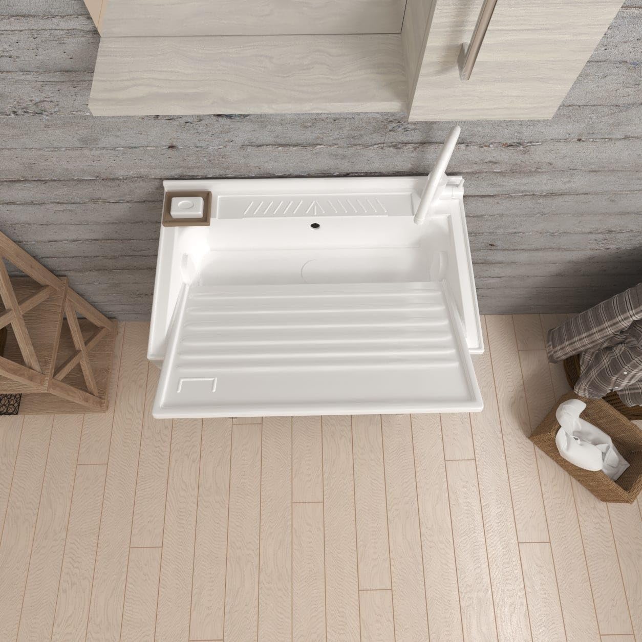 Lavatoio 2 Ante Quercia Grigio Con Vasca E Asse - 60cm Per Bagno