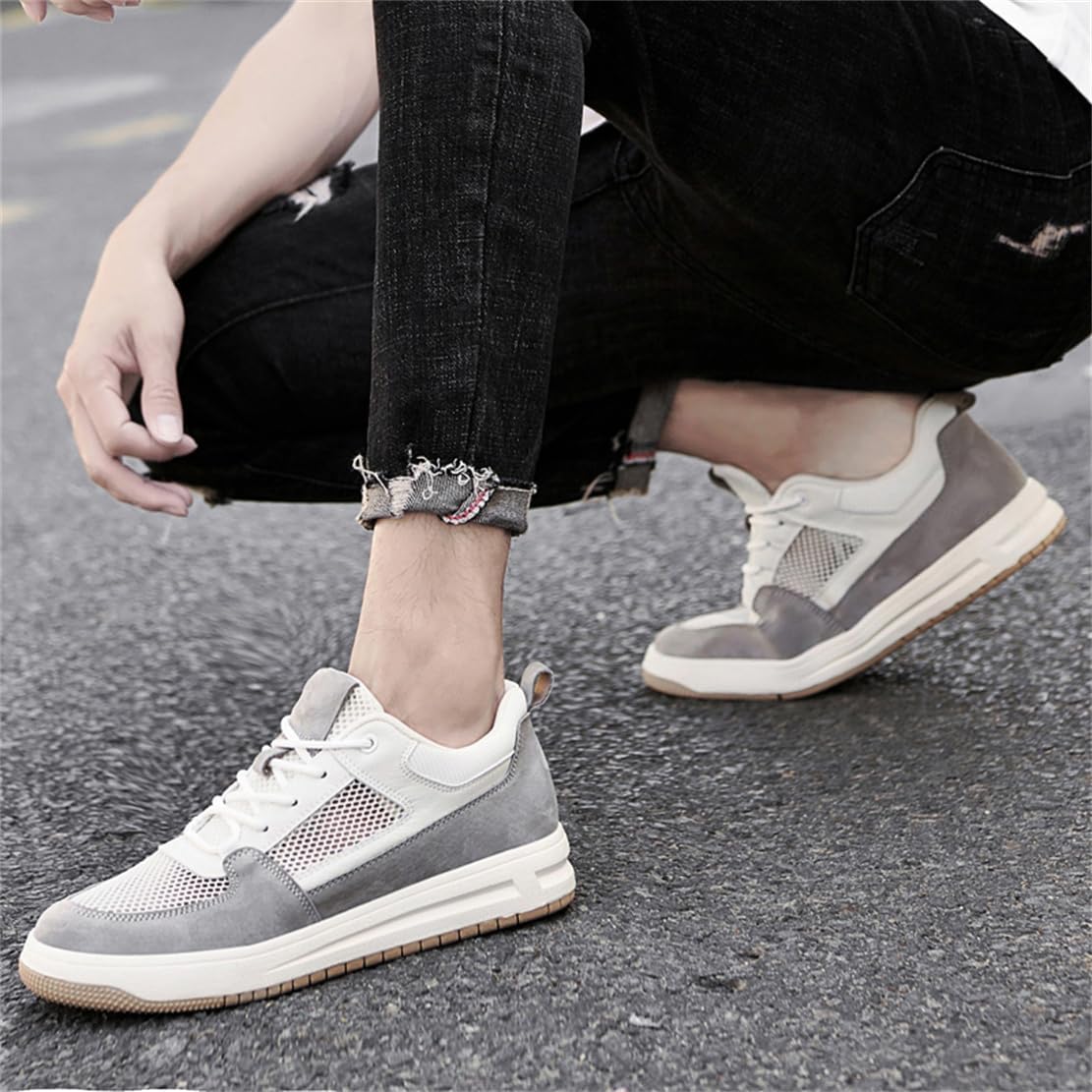 VIBLISS Herenliftschoenen, onzichtbare hoogte toenemende schoenen Lederen ademende casual wandelschoenen,White 8cm,42 EU
