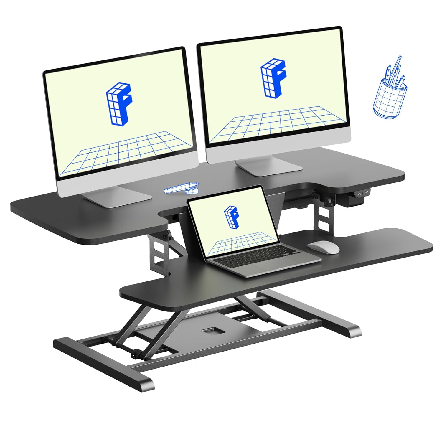 FLEXISPOT 40 Electric Standing Desk Converter Height Adjustable Riser Sit to Stand Monitor and Laptop Workstation with Wide