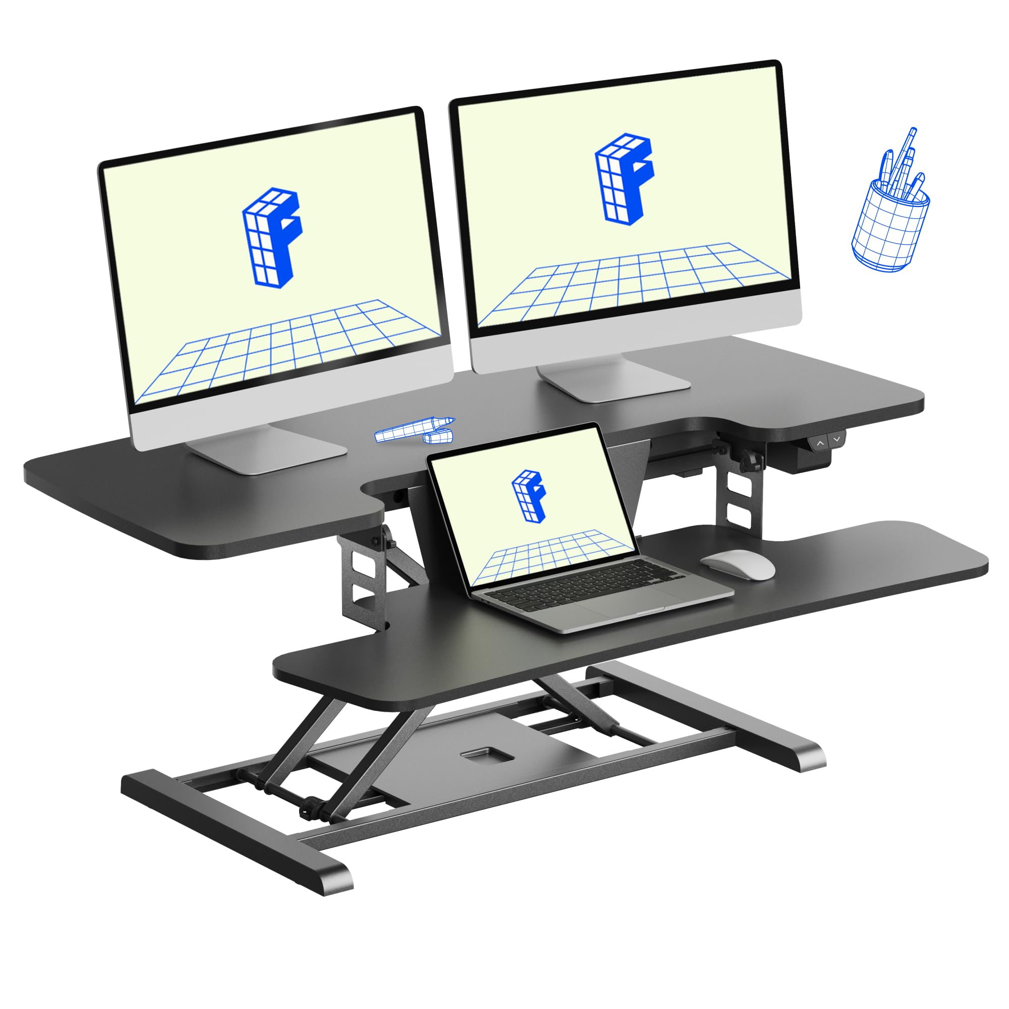 FLEXISPOT 40 Electric Standing Desk Converter Height Adjustable Riser Sit to Stand Monitor and Laptop Workstation with Wide